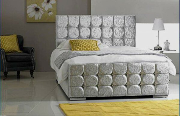 Crushed Velvet Cube Crystal Dimante bed